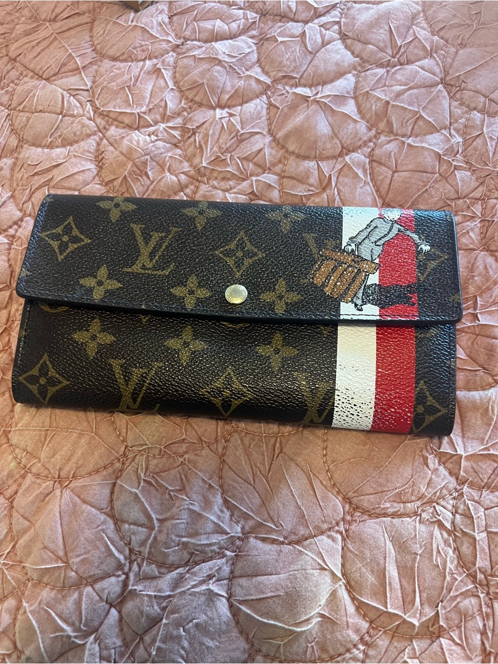 Louis Vuitton Monogram Continental Wallet with Red & White Stripe

RARE